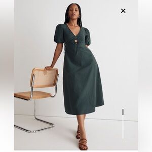 Madewell Forest Green Midi Dress with Puff Sleeves
